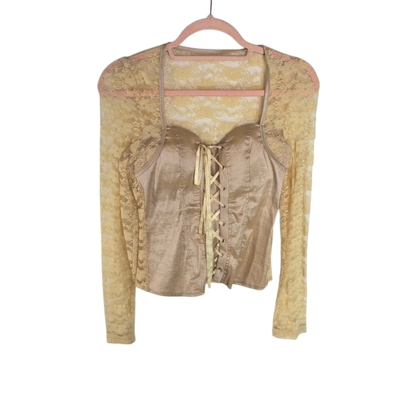 Vtg Y2k Lace Bustier Corset Long Sleeve Top - Picture 1 of 7